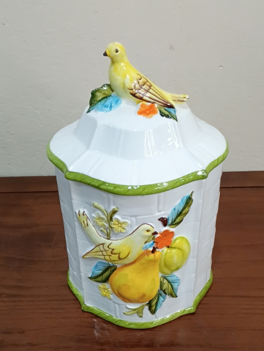 Lefton Bird And Fruit Canister/Cookie Jar - Vintage!